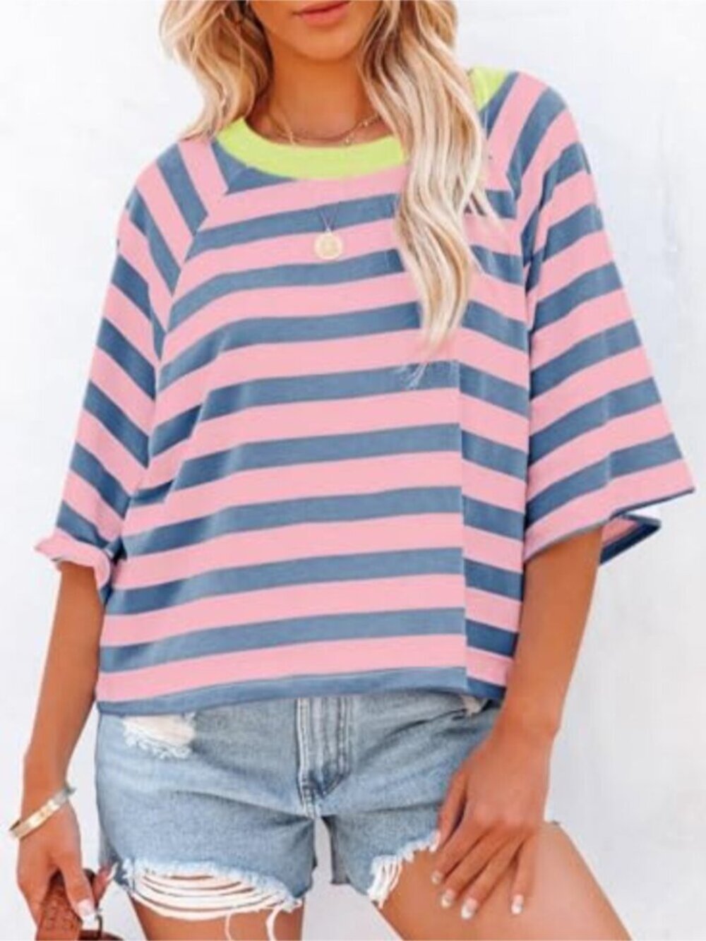 Striped Color Block Crewneck Tee - Picture 8 of 9